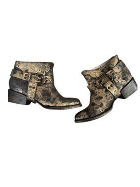 Freebird By Steven Phlow Metallic Leather Harness Boot Women 7 Distressed Bronze